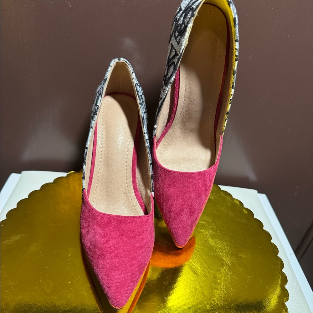 SHEIN Pink and Yellow Pointed Toe Heels